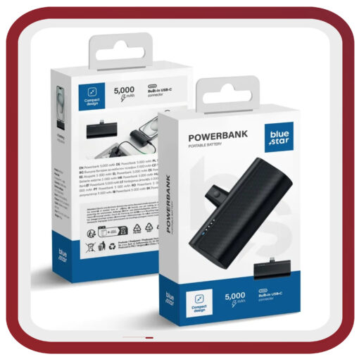 Power Bank 5000 mAh für Samsung eingebautem Stecker Typ C 2,1A W0556 schwarz