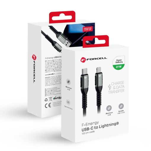 FORCELL F-ENERGY C259 Kabel Typ C zu Lightning PD 3A 27W Cafule 1.2 m schwarz