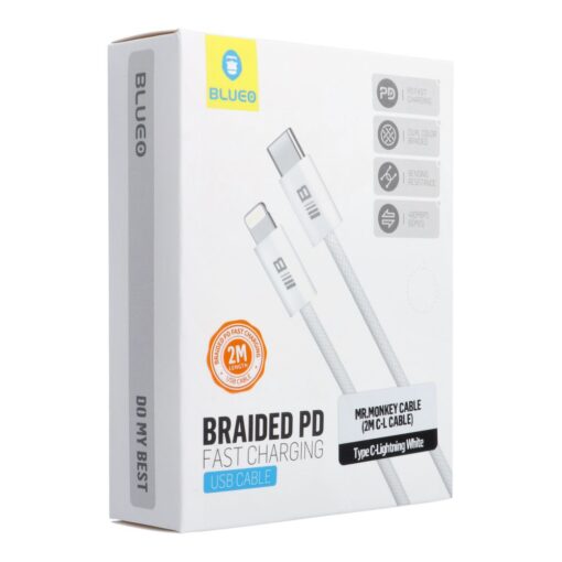 BLUEO Kabel Typ C auf Lightning QC4.0 60MB/S PD60W 2M weiß – Bild 3