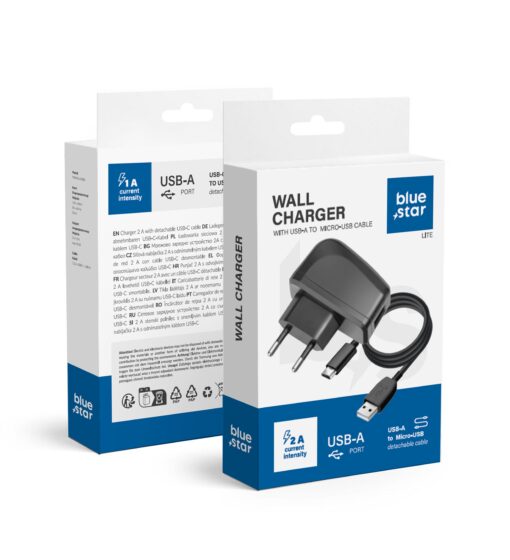 NETZ-Ladegerät micro USB UNIVERSAL NEU BLUE STAR 1A (abnehmbar Kabel) LITE