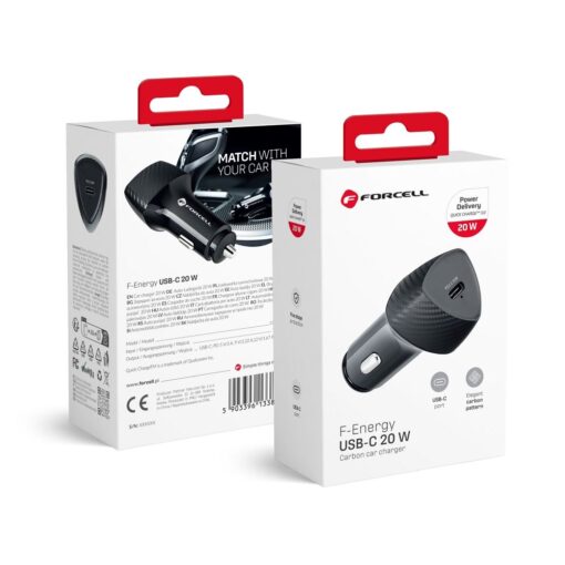 KFZ - Ladegerät FORCELL CARBON Typ C 3.0 PD20W CC50-1C schwarz (Total 20W)
