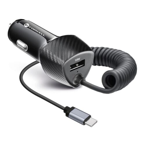 KFZ - Ladegerät FORCELL CARBON USB QC 3.0 18W + Kabel Typ C 3.0 PD20W CC50-1AC schwarz (Total 38W) – Bild 3