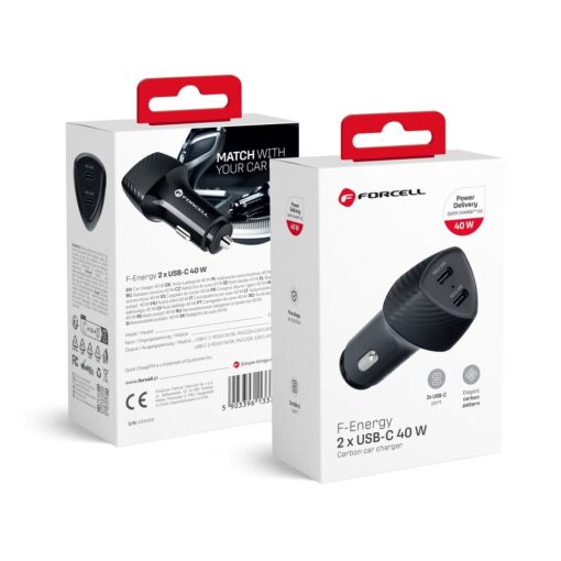 KFZ - Ladegerät FORCELL CARBON Typ C 3.0 PD20W + Typ C 3.0 PD20W CC50-2C schwarz (Total 40W)