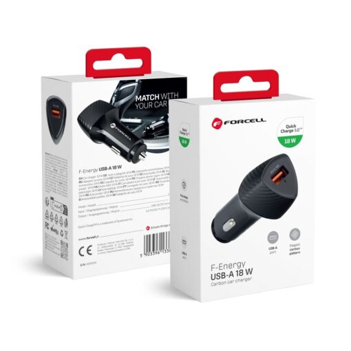 KFZ - Ladegerät FORCELL CARBON USB QC 3.0 18W CC50-1A schwarz (Total 18W)