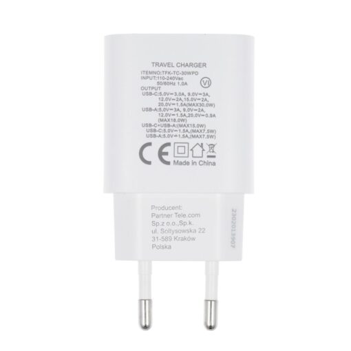 Forcell Netz-Ladegerät - 3A 30W mit zwei Anschlüssen: USB Typ C und USB A mit PD und QC 4.0 Aufladung – Bild 5