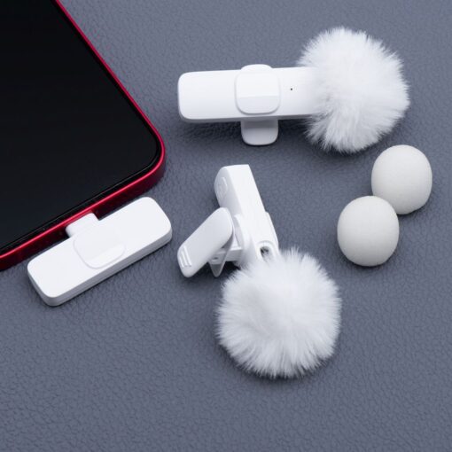 Wireless lavalier microphone Type C double with long hair (2 in set) K1 white – Bild 4