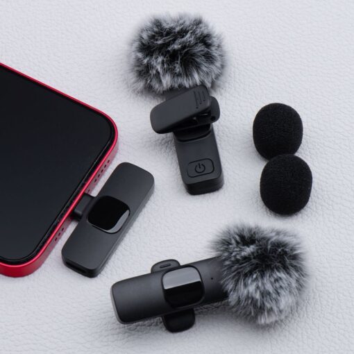 Wireless lavalier microphone Type C double with long hair (2 in set) K1 black – Bild 6
