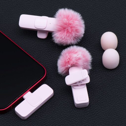 Wireless lavalier microphone Type C double with long hair (2 in set) K1 pink – Bild 7