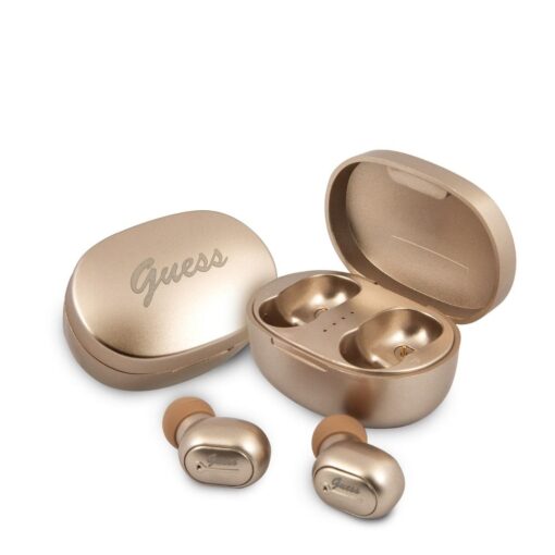 Bluetooth Stereo Kopfhörer TWS GUESS V5.0 4H MUSIC TIME mit docking station gold (GUTWST30GO )