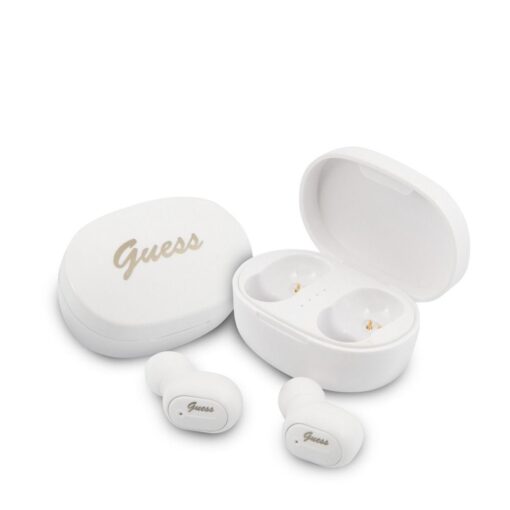 Bluetooth Stereo Kopfhörer TWS GUESS V5.0 4H MUSIC TIME mit docking station weiss (GUTWST30WH )