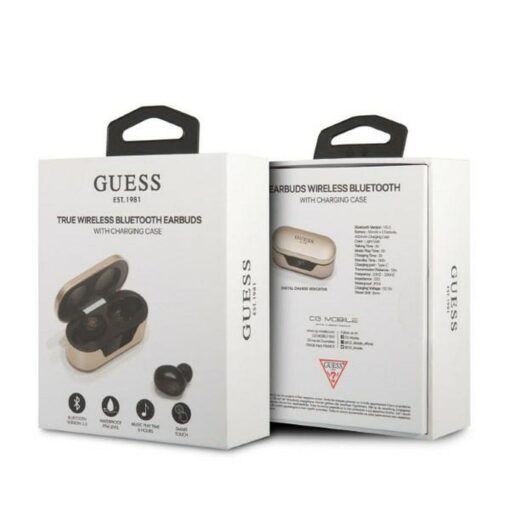 Kabellose / bluetooth Stereo Kopfhörer TWS GUESS Digital BT5 Classic + Dockingstation / gold (GUTWST31ED) – Bild 6