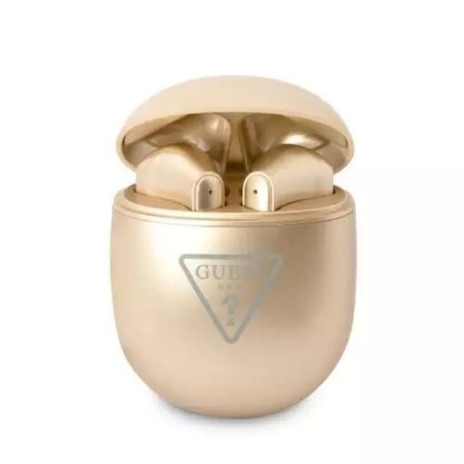 Kabellose / bluetooth Stereo Kopfhörer TWS GUESS + Dockingstation GUTWST82TRD (Triangle Logo / gold)