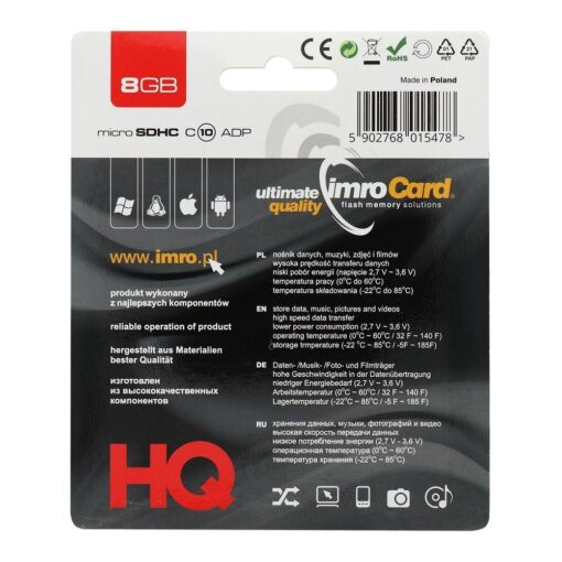 SPEICHERKARTE IMRO microSD 8GB mit Adapter SD Klasse 10 UHS – Bild 3