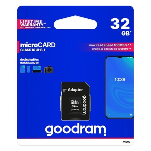 SPEICHERKARTE GOODRAM microSD 32GB Class 10 UHS I 100MB/s mit Adapter SD