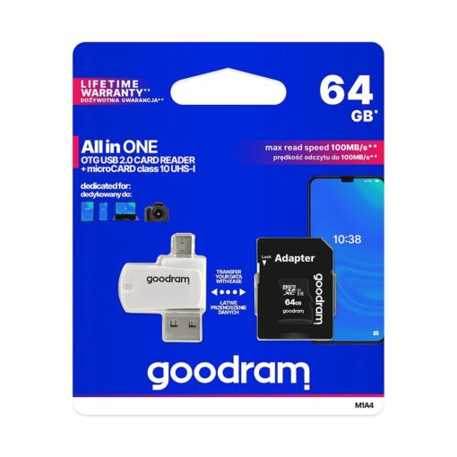 GOODRAM ALL IN ONE M1A4 - USB/Micro-USB-Kartenleser + 64GB micro SD-Karte