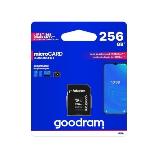 SPEICHERKARTE GOODRAM microSD 256GB Class 10 UHS I 100MB/s mit Adapter SD