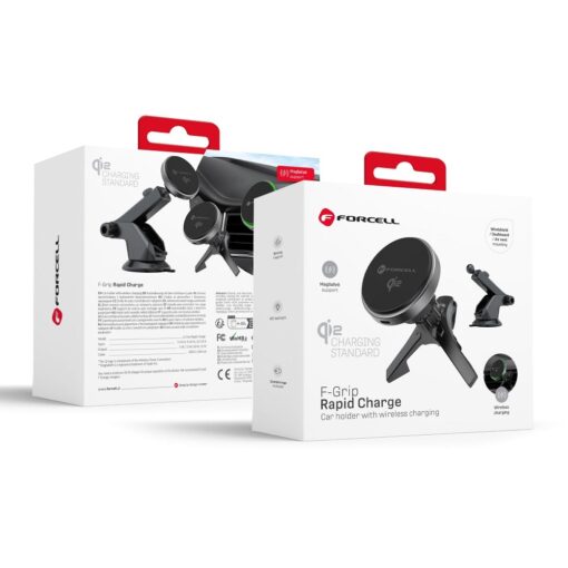 FORCELL F-GRIP Rapid Charge Autohalter mit Qi2 induktives Laden 15W kompatibel mit MagSafe grau