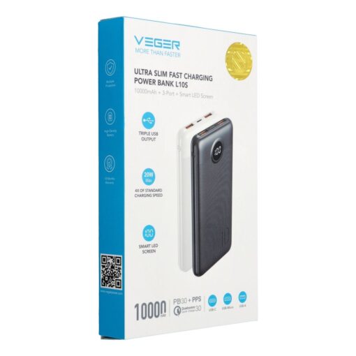VEGER Powerbank 10 000 mAh PD QC3.0 2A 20W L10S (W1105PD) weiß – Bild 9