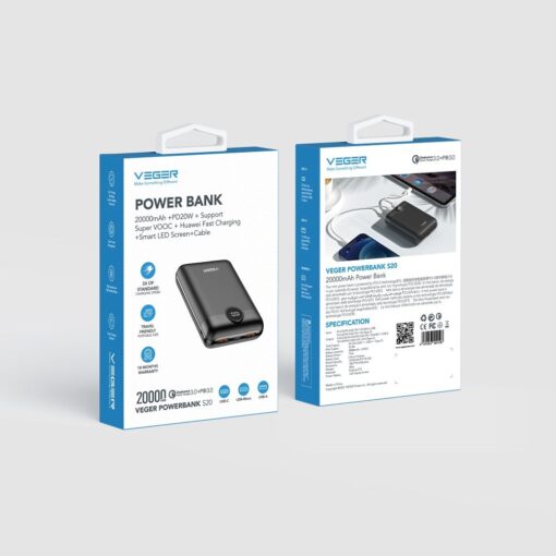 VEGER Powerbank 20 000 mAh PD QC3.0 2A 22.5W S20 (W2053) schwarz – Bild 13