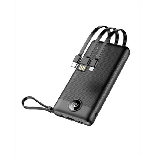 VEGER Powerbank 10 000 mAh mit integriertem Micro USB / Typ C / Lightning C10 Kabel (W1116) schwarz