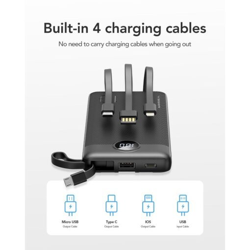 VEGER Powerbank 10 000 mAh mit integriertem Micro USB / Typ C / Lightning C10 Kabel (W1116) schwarz – Bild 6
