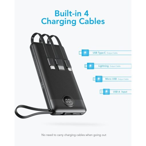 VEGER Powerbank 10 000 mAh mit integriertem Micro USB / Typ C / Lightning C10 Kabel (W1116) schwarz – Bild 13