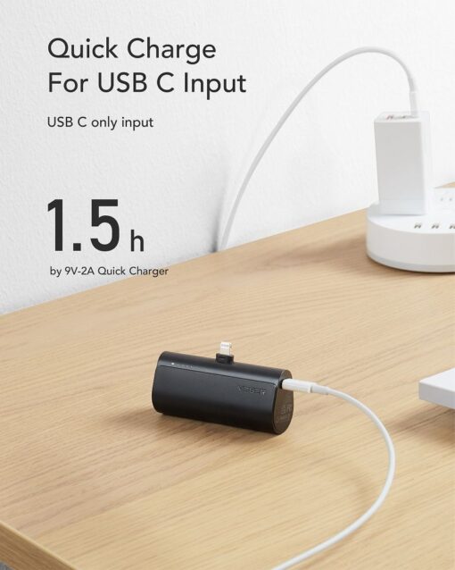 VEGER Powerbank 5 000 mAh mit integriertem Lightning PD QC3.0 3A 20W PlugOn (W0556P) schwarz – Bild 4