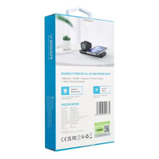 VEGER Powerbank 10 000 mAh mit induktiver Aufladung kompatibel mit MagSafe PD QC3.0 3A 22.5W MagMulti (W1156) schwarz – Bild 10