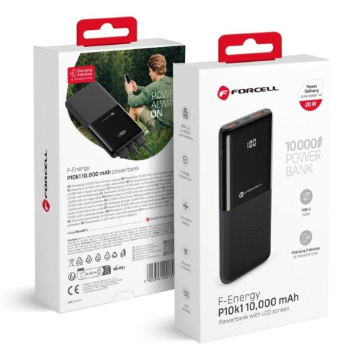FORCELL F-ENERGY P10k1 Powerbank PD QC3.0 3A 20W 10 000 mAh schwarz