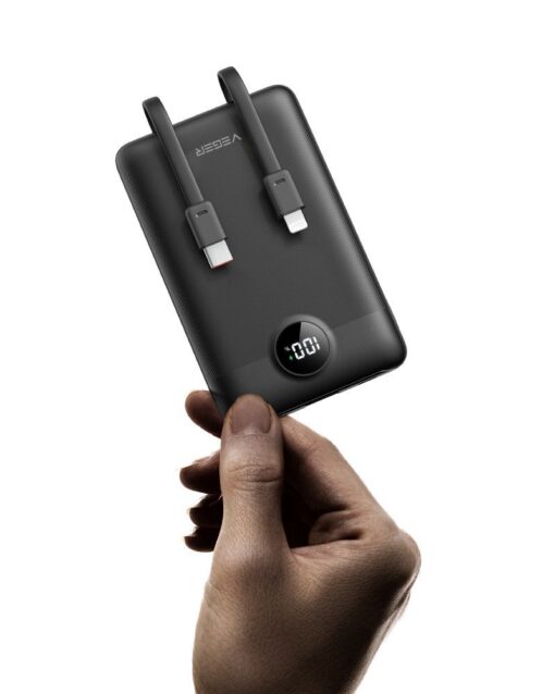 VEGER Powerbank 10 000 mAh mit integrierten Kabeln Typ C / Lightning PD QC3.0 2A 22.5W C11 (W1170) schwarz – Bild 4