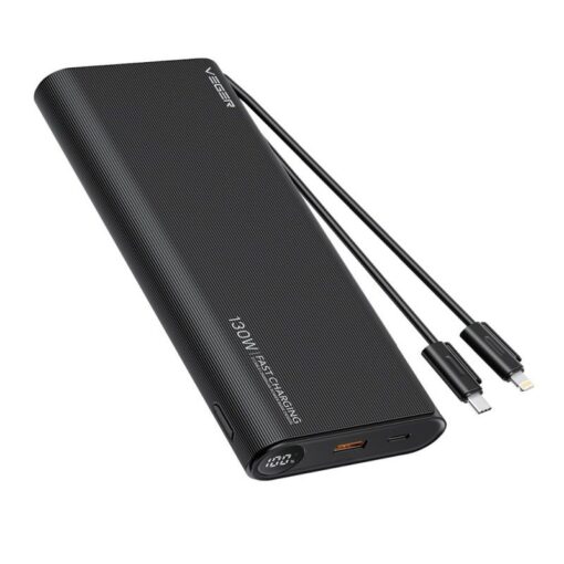 VEGER Powerbank 25 000 mAh mit integriertem Typ C / Lightning PD 130W Kabel TCE130 (W2503) schwarz