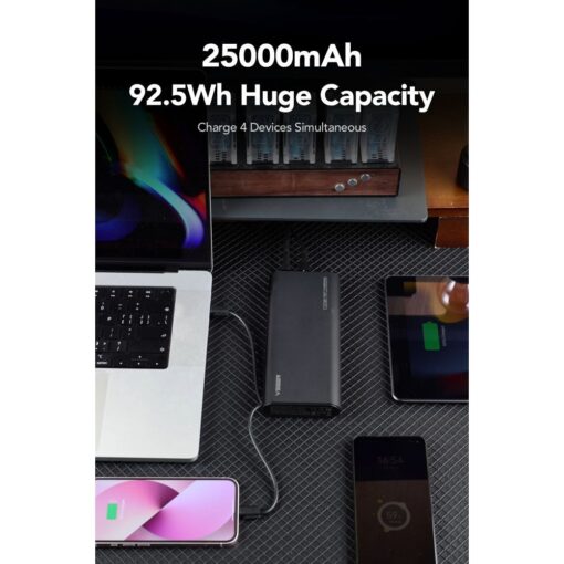 VEGER Powerbank 25 000 mAh mit integriertem Typ C / Lightning PD 130W Kabel TCE130 (W2503) schwarz – Bild 6