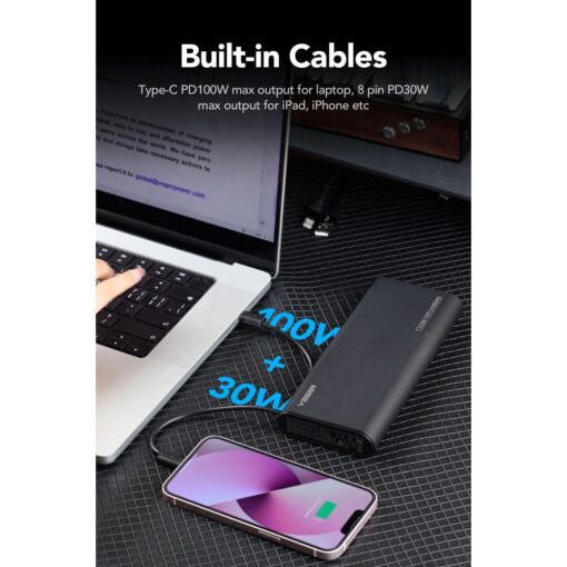 VEGER Powerbank 25 000 mAh mit integriertem Typ C / Lightning PD 130W Kabel TCE130 (W2503) schwarz – Bild 7