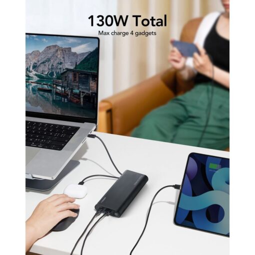 VEGER Powerbank 25 000 mAh mit integriertem Typ C / Lightning PD 130W Kabel TCE130 (W2503) schwarz – Bild 10