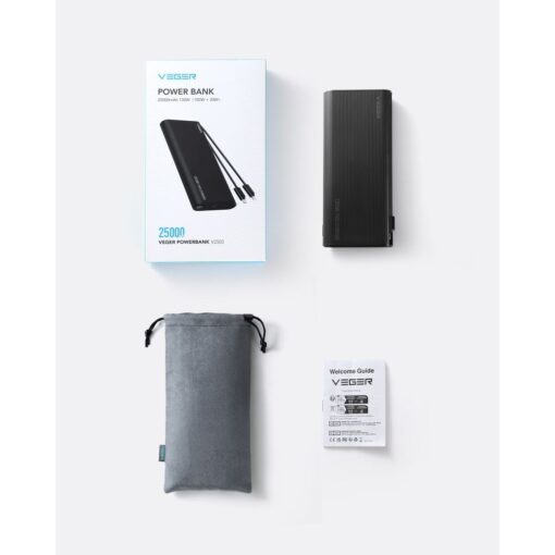 VEGER Powerbank 25 000 mAh mit integriertem Typ C / Lightning PD 130W Kabel TCE130 (W2503) schwarz – Bild 14