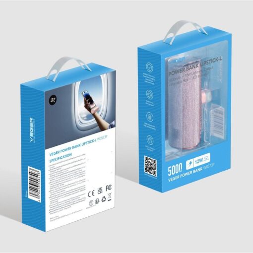 VEGER Powerbank 5 000 mAh mit integriertem Lightning PD QC3.0 2.4A 12W PlugOn (W0573P) rosa – Bild 5