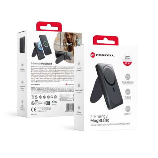 FORCELL F-ENERGY F10K2 MagStand powerbank kompatibel mit MagSafe PD QC3.0 5A 20W 10 000 mAh schwarz