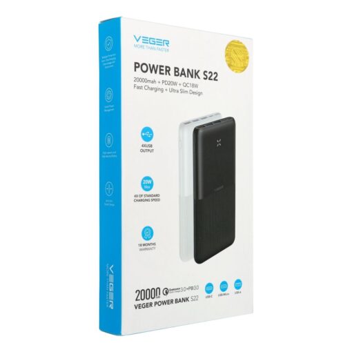 VEGER powerbank 20000 mAh PD QC3.0 3A 20W S22 (W2060) black – Bild 5