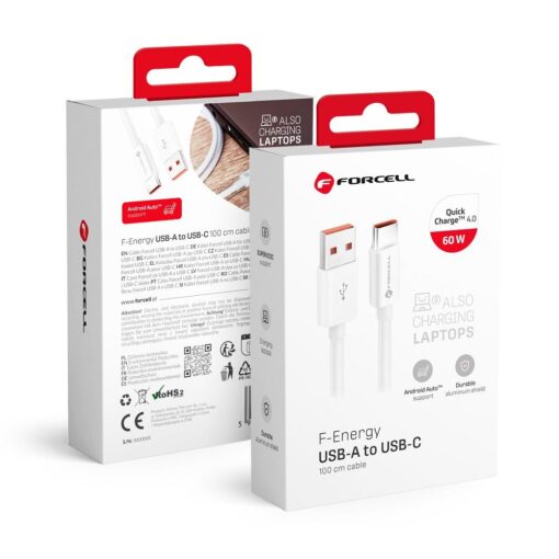 FORCELL F-ENERGY C336 USB A zu Typ C QC4.0 3A 60W Kabel 1 m weiß