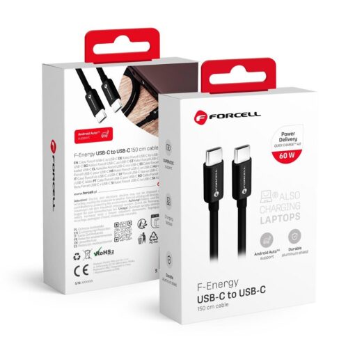 FORCELL Kabel Typ C auf Typ C QC4.0 3A/20V PD60W C338 1,5m schwarz