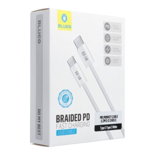 BLUEO Kabel Typ C auf Typ C QC4.0 60MB/S PD60W 1,2M weiß – Bild 3