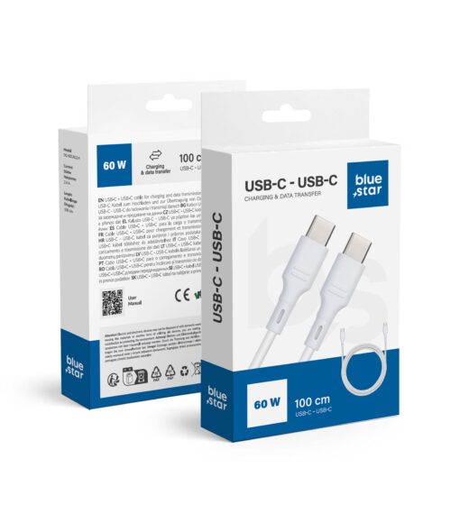 Blue Star Kabel mit USB C auf USB C 3A Stecker (max 60W) - weiß