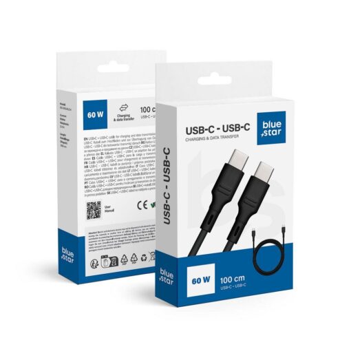 Blue Star Kabel mit USB C auf USB C 3A Stecker (max 60W) - schwarz