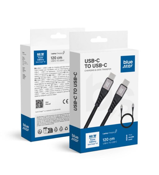 Blue Star geflochtenes Kabel mit USB C auf USB C 3A 60W Stecker