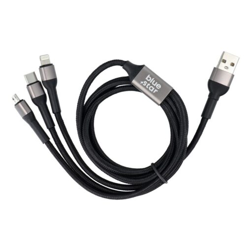 Blue Star geflochtenes 3-in-1-Kabel mit Micro-USB-, USB-C- und Lightning 3A-Anschlüssen – Bild 5