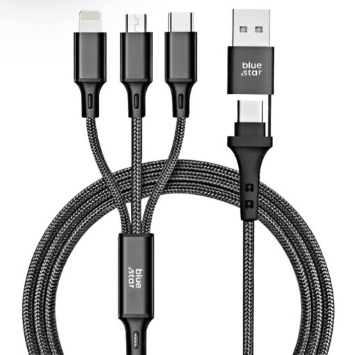 BLUE STAR 4-in-1 Kabel Typ C / USB A zu Micro USB / Lightning / Typ C 2.4A 12W Cafule C172 1.2 m schwarz – Bild 3