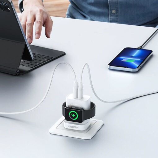 VEGER Netz-Ladegerät USB + Typ C + Ladegerät kompatibel mit Apple Watch PD 25W W002E weiß – Bild 3