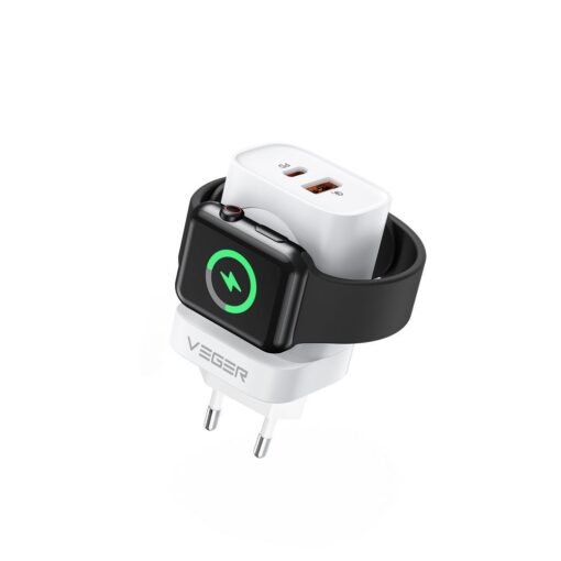 VEGER Netz-Ladegerät USB + Typ C + Ladegerät kompatibel mit Apple Watch PD 25W W002E weiß – Bild 4
