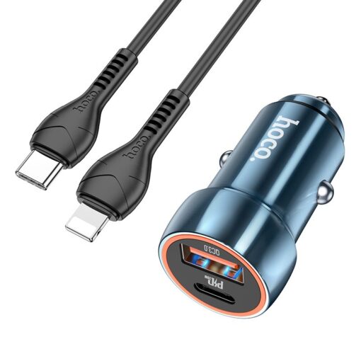 HOCO Autoladegerät USB A + Typ C + Kabel Typ C zu Lightning PD QC3.0 3A 20W Z46A blau – Bild 3