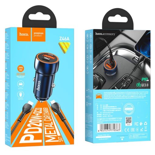 HOCO Autoladegerät USB A + Typ C + Kabel Typ C zu Lightning PD QC3.0 3A 20W Z46A blau – Bild 6